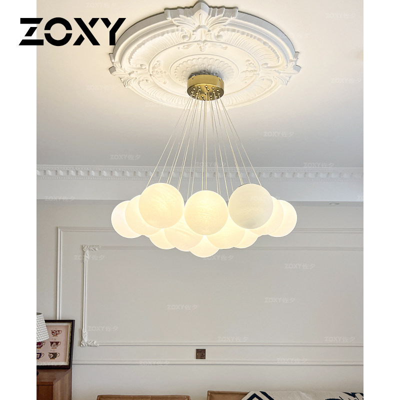 zoxy佐夕 月球吊灯星球灯泡泡球客厅创意魔豆法式奶油风儿童灯具