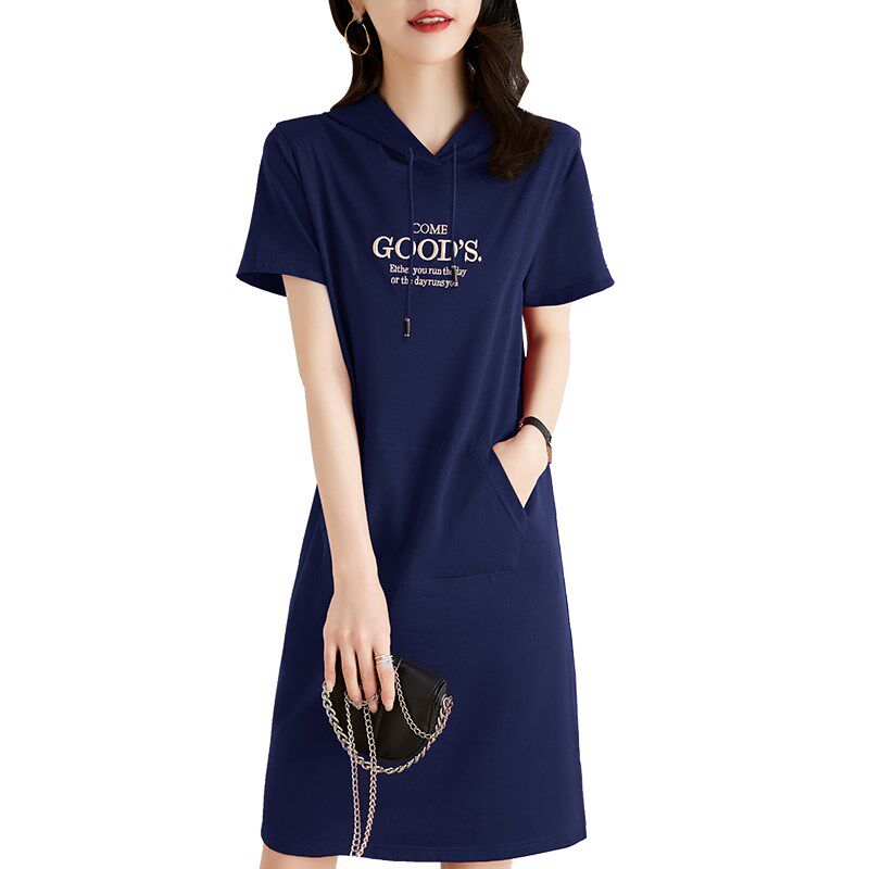 纯棉短袖连衣裙女2024新款夏季女装气质中长款a字裙中年大码裙子