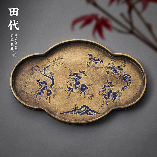 纯黄铜手工茶盘 壶承功夫茶道家用干泡台仿古茶具茶海壶承小茶台