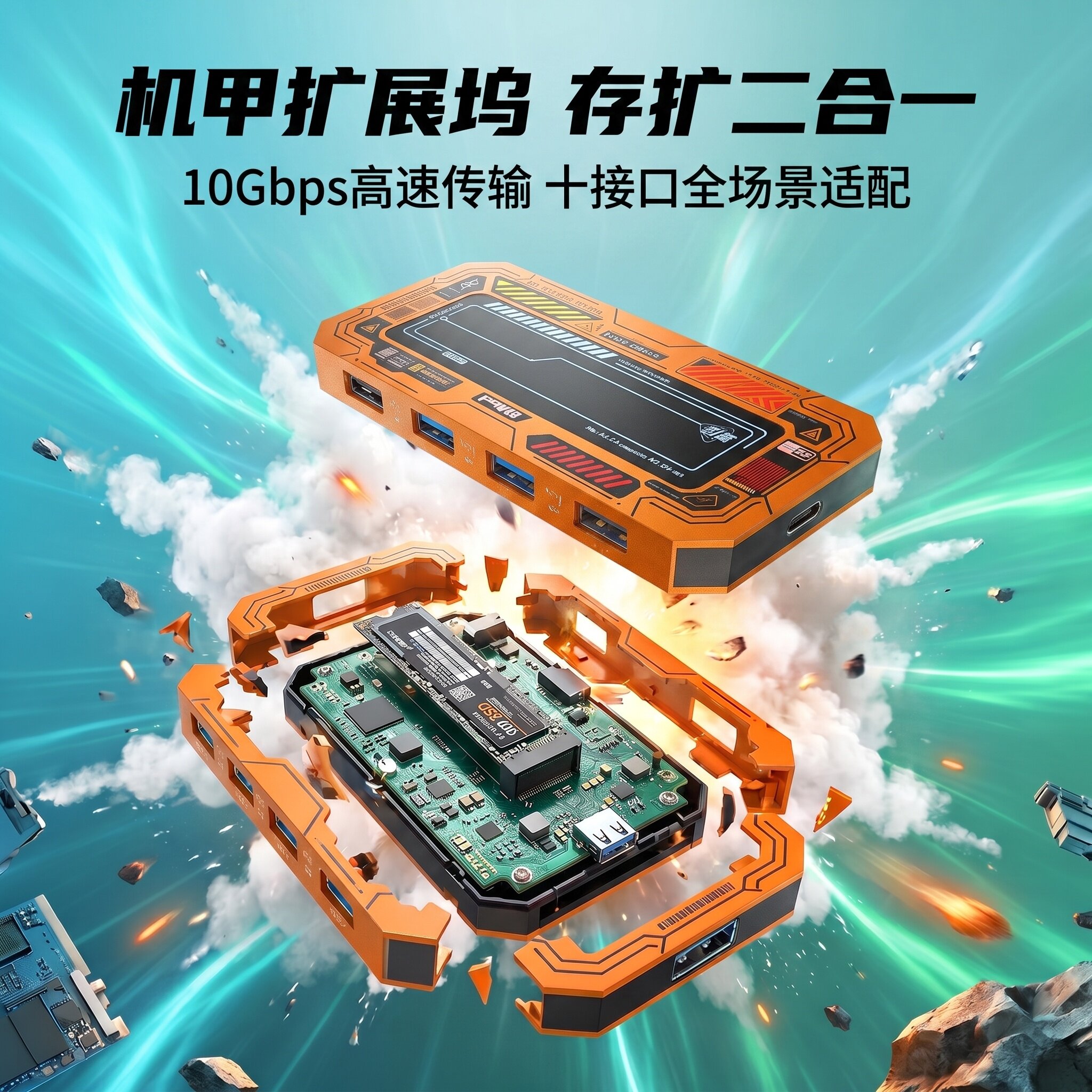引威超薄m2固态硬盘盒十合一扩展坞typec多功能接口usb转换HUB拓展坞桌面集分线器适用手机笔记本电脑macbook