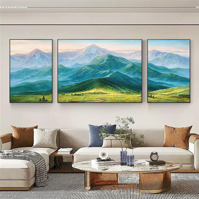 有山无水靠山图客厅沙发背景墙三联画巨人山景挂画东西墙青山壁画