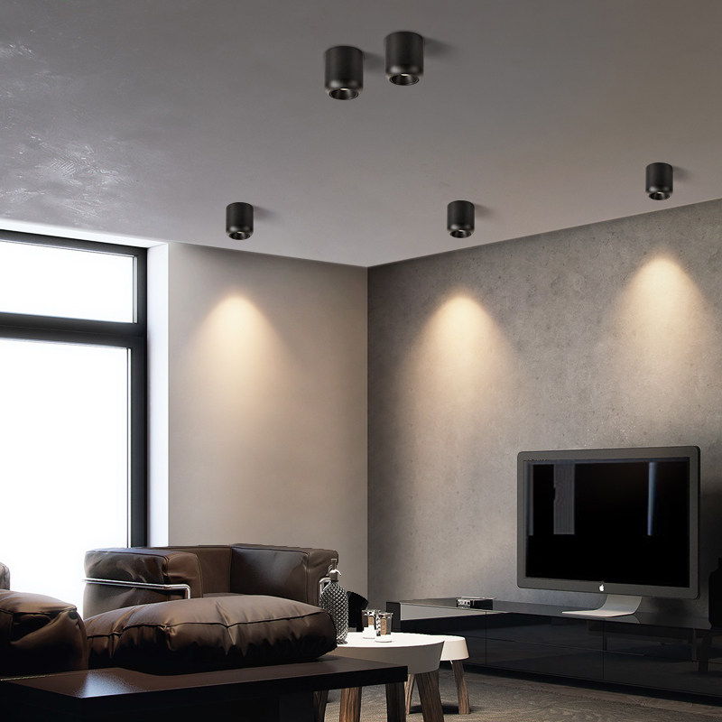 简约明装射灯防眩可调角度客厅背景墙cob聚光洗墙灯led吸顶式筒灯