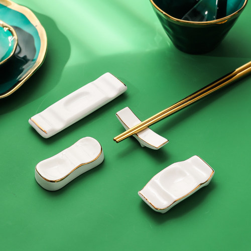 迈卡伦 轻奢金边陶瓷筷托酒店两用公筷枕高档家用筷架汤勺托垫