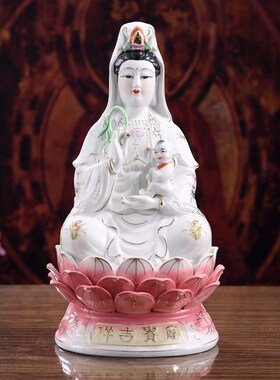潮州手工陶瓷白玉观音佛像 中式风格家用摆件