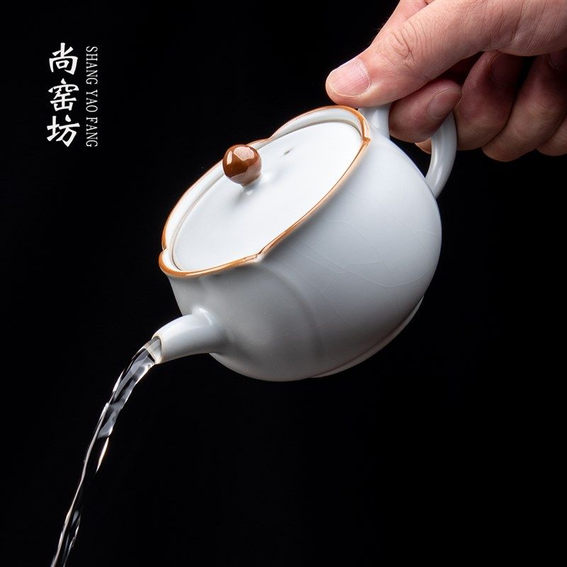月白汝窑一壶两杯泡茶壶陶瓷中式复古高档二人精致茶具高颜值复古