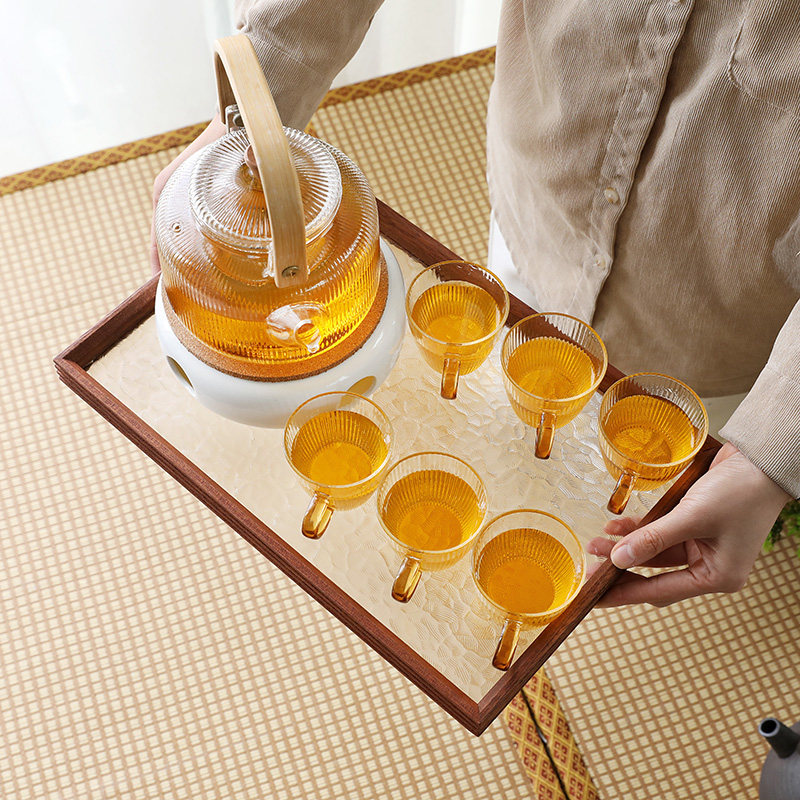 日式花茶壶玻璃电煮茶具套装蜡烛加热底座加厚水果下午茶壶带过滤