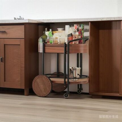 藤编实木小推车多功能移动小茶几沙发边几铁艺餐车中古零食置物架