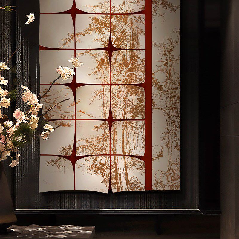 新中式饭厅大幅背景墙装饰画入户玄关走廊挂画酒店包厢软装立体画