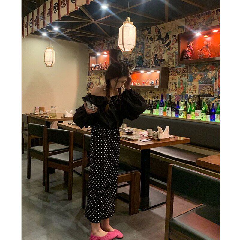 2024夏季新款复古白色波点半身裙女大码肌理感小个子a字直筒长裙