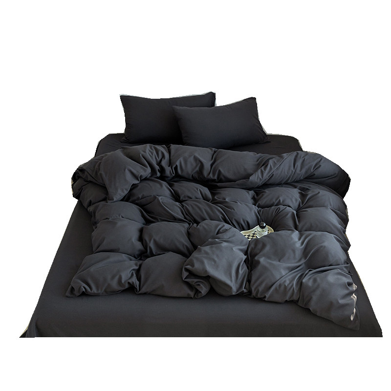 北欧个性纯黑色床上用品四件套水洗棉耐脏床单被套三件套单人男生