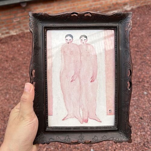 PEEJI 中古风装饰画手工上色打磨定制挂画 玄关 沙发墙常玉新中式