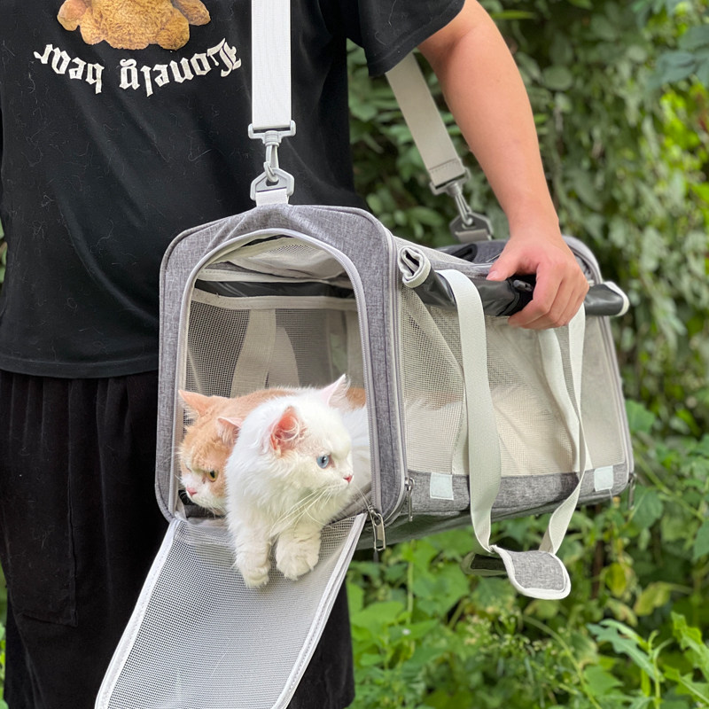 猫咪外出包猫包外带便携狗包猫书包手提斜跨大容量 装2只夏季透气