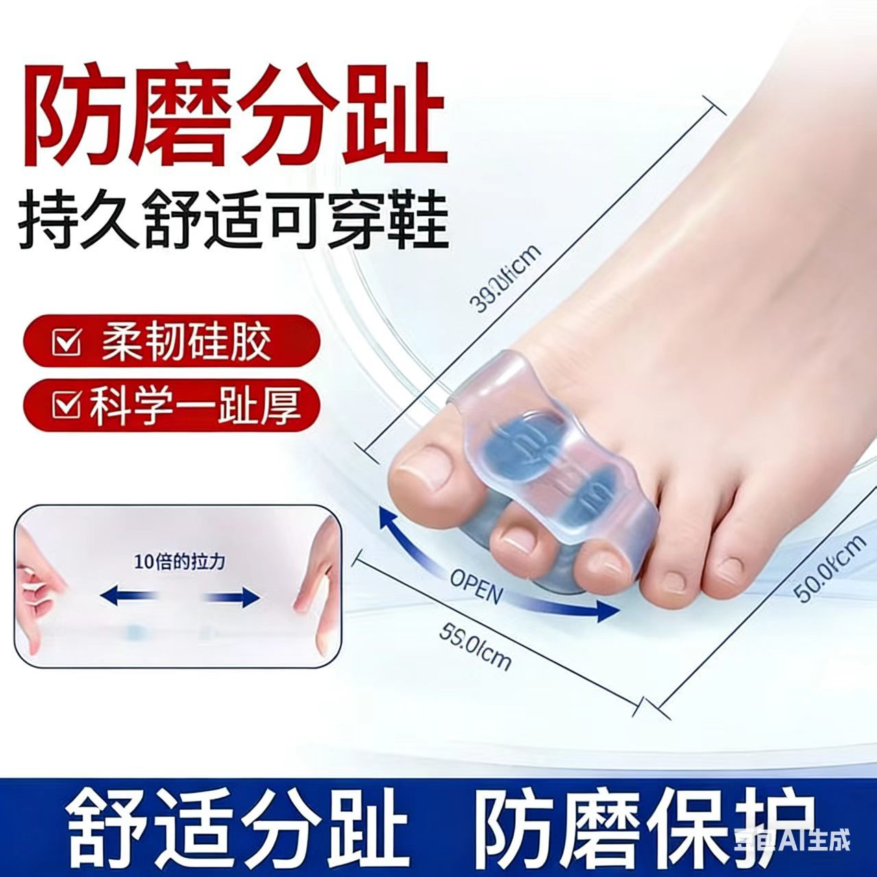 【下单立减50】大脚趾硅胶防磨柔软Q弹分趾套脚趾分离防磨透气b
