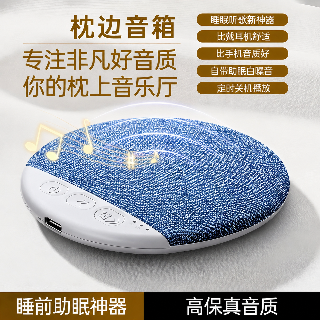 枕上音碟超薄助眠音箱枕边睡眠听歌神器蓝牙高动态音质白噪音