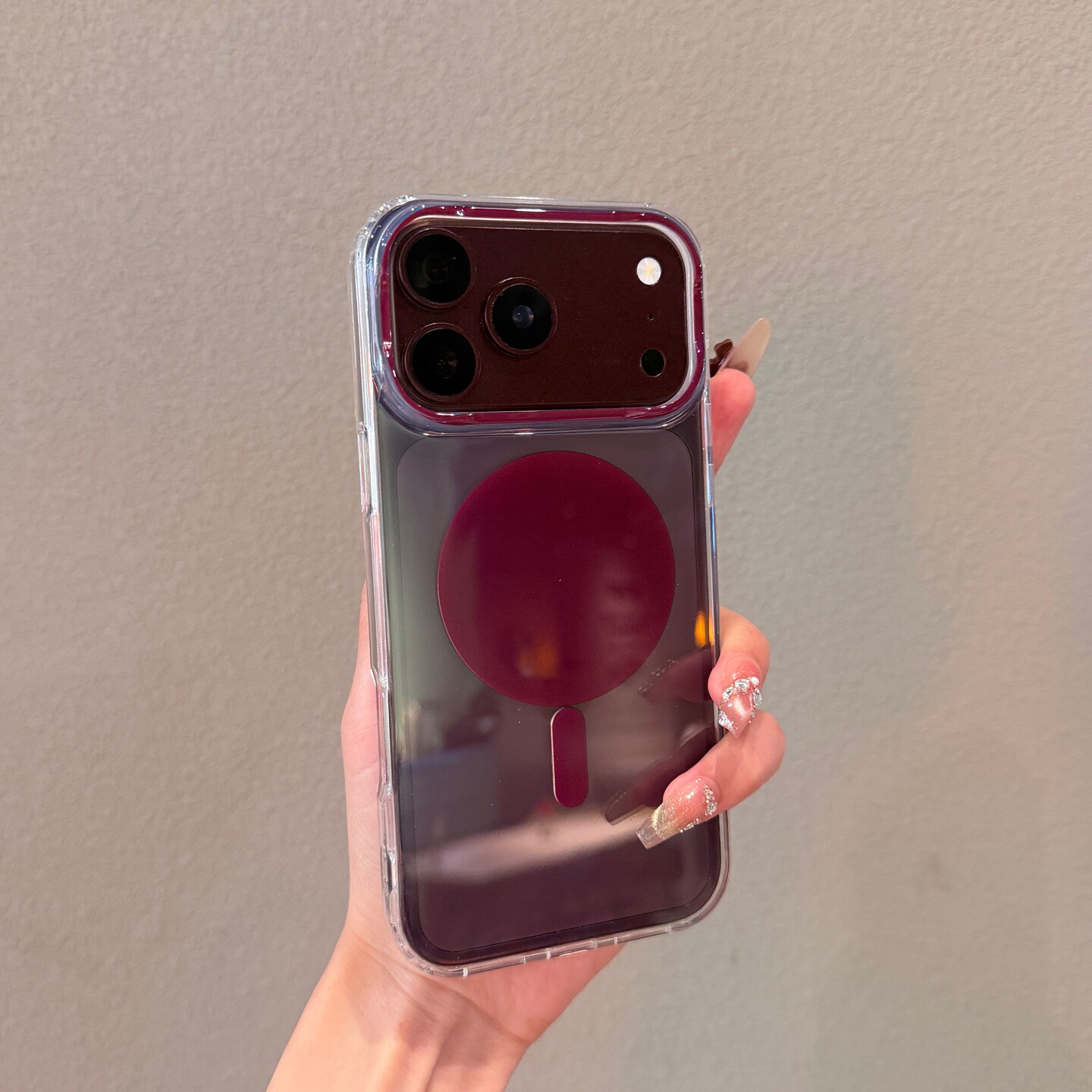 适用iPhone18promax手机壳苹果17Promax磁吸新款勃艮第酒红色Magsafe悬磁圈17pm情侣高级18pro超薄透明保护套