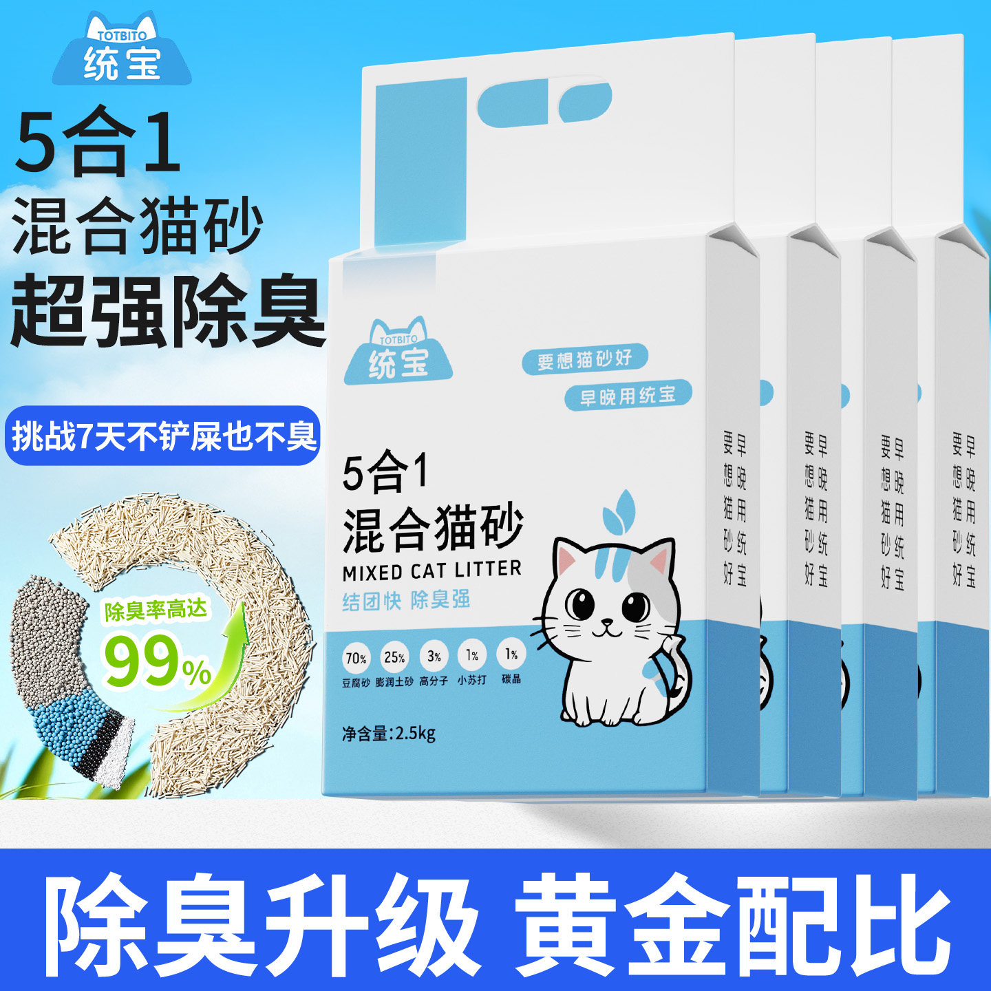 【高端出口】统宝豆腐混合猫砂除臭低尘膨润土不粘底豆腐猫砂20斤