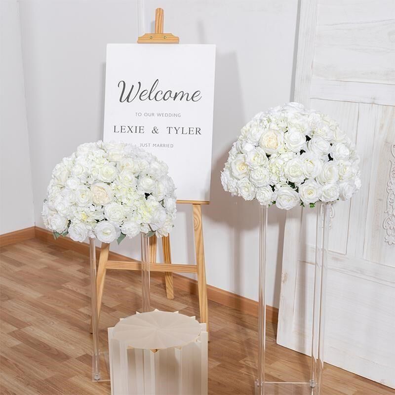 白色高级引路婚庆玫瑰花结婚展厅布置西式婚礼餐桌装饰花球仿真