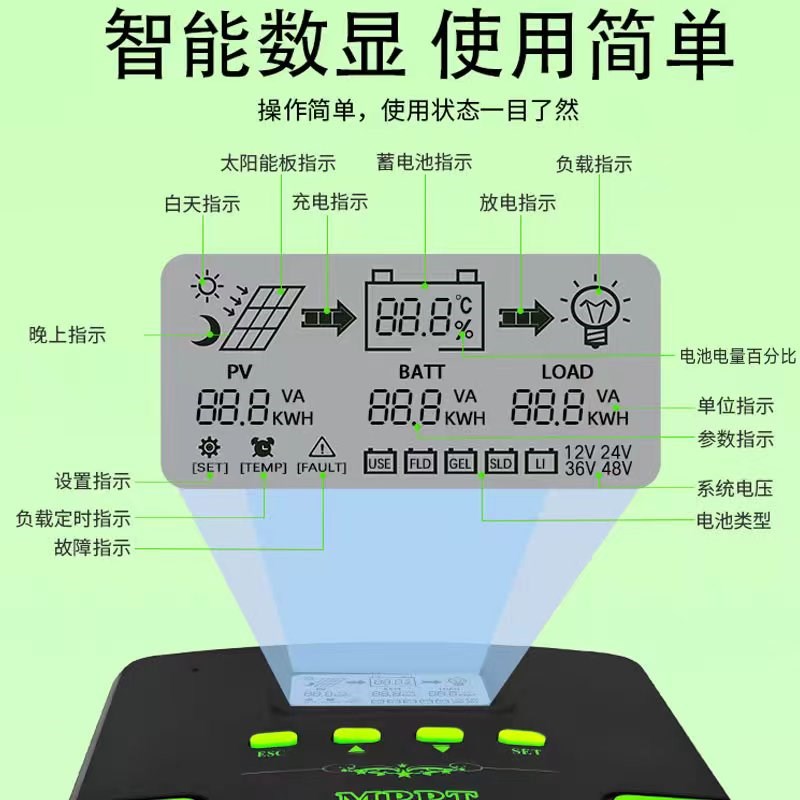 MPPT太阳能控制器12V24V通用适用于房车路灯 支援锂电池 多规格可