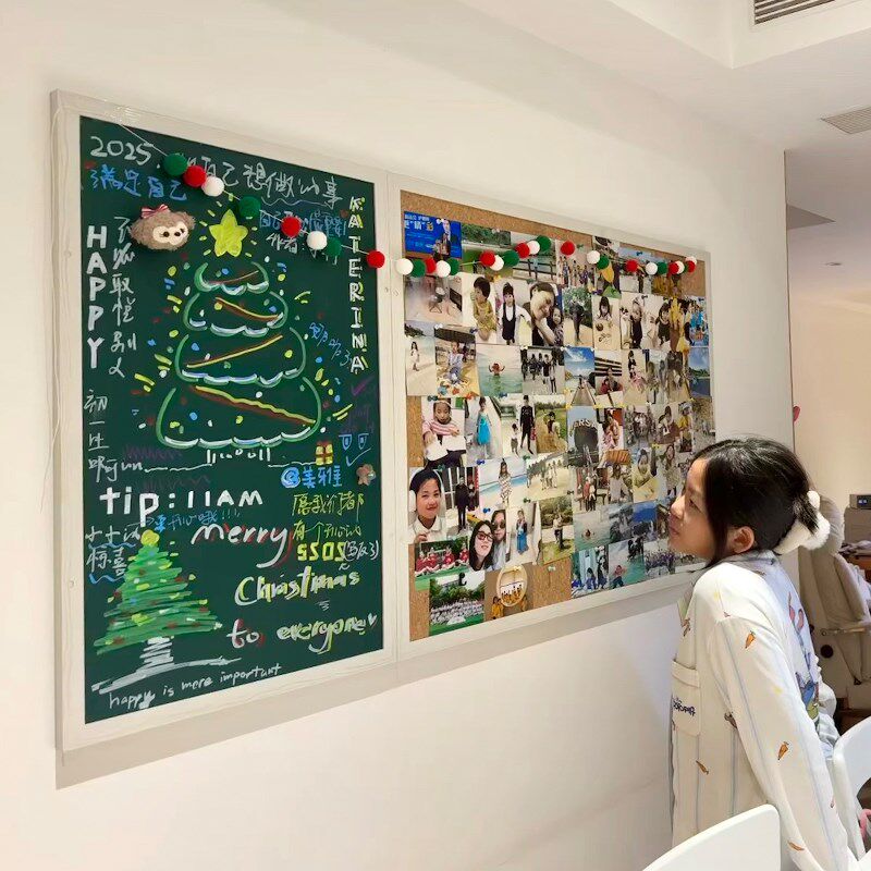 美雅家磁吸白板黑板报软木板照片墙磁性绿板留言板涂鸦公告栏实木