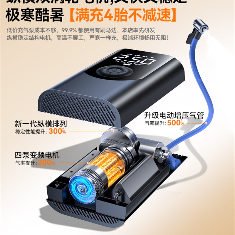车载无线充气泵汽车用便携式电瓶动高压打气筒轿车轮胎带测胎压宝