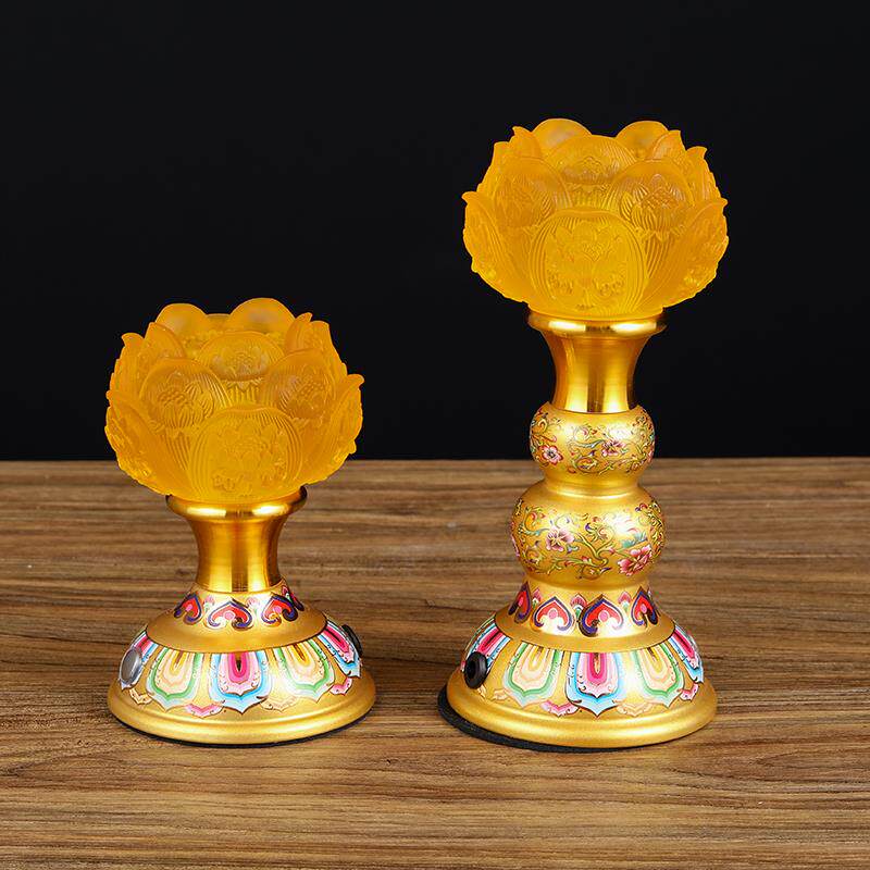 珐琅彩充电led莲花灯长明灯家用供佛灯佛前供灯供奉观音荷灯一对