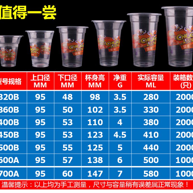 值得一尝豆浆奶茶杯粥杯一次性塑料杯320/360/400/450/500/700ml