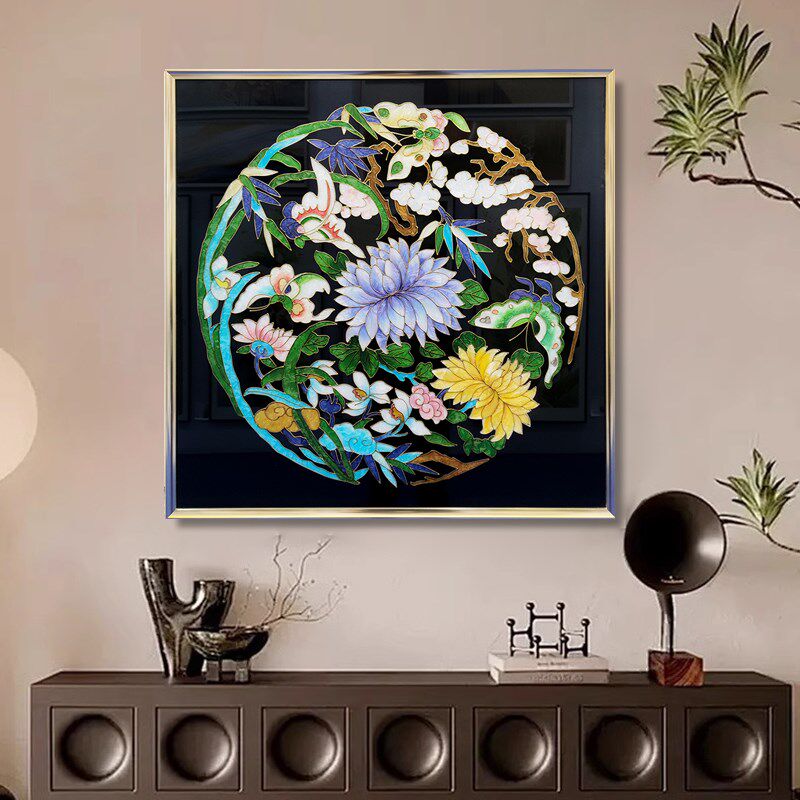 手工琉璃珐琅彩装饰画现代轻奢玄关新中式客厅沙发背景墙餐厅挂画