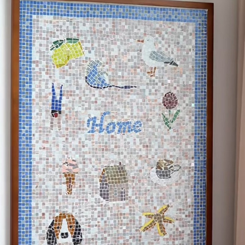 南法马赛克 现代简约风客厅装饰画原木风肌理感壁画玄关走廊挂画
