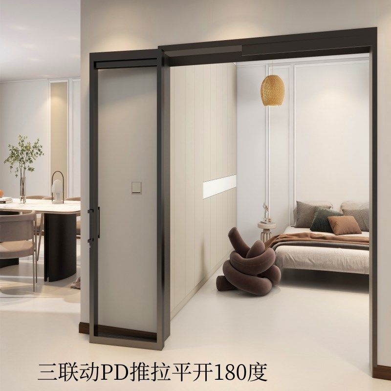 阳台铝合金PT三联动PD门推拉折叠一体门开放式厨房卫生间极窄玻璃