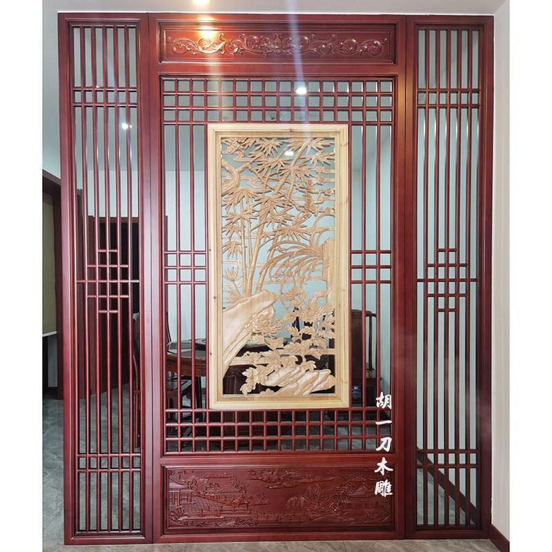 东阳胡一刀木雕实木花格木制品客厅隔断入户屏风玄关装饰中式仿古