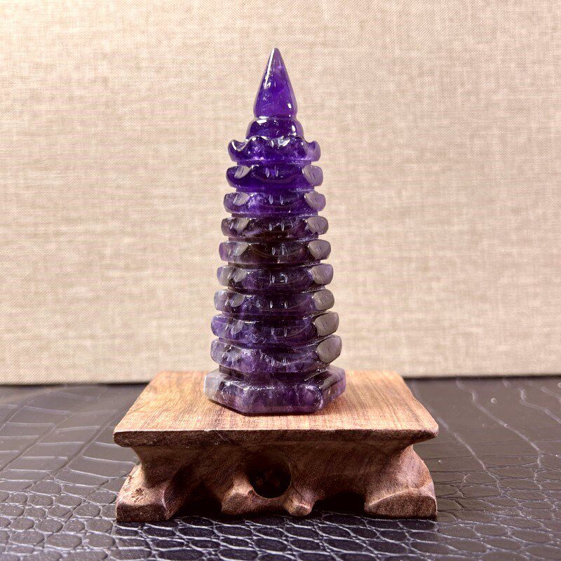 纯天然紫水晶文昌宝塔摆件原石打磨色泽艳丽步步高升家居办公书桌
