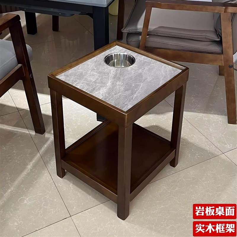 实木麻将桌茶水架岩板茶几棋牌室专用茶几麻将馆棋牌室双层置物架