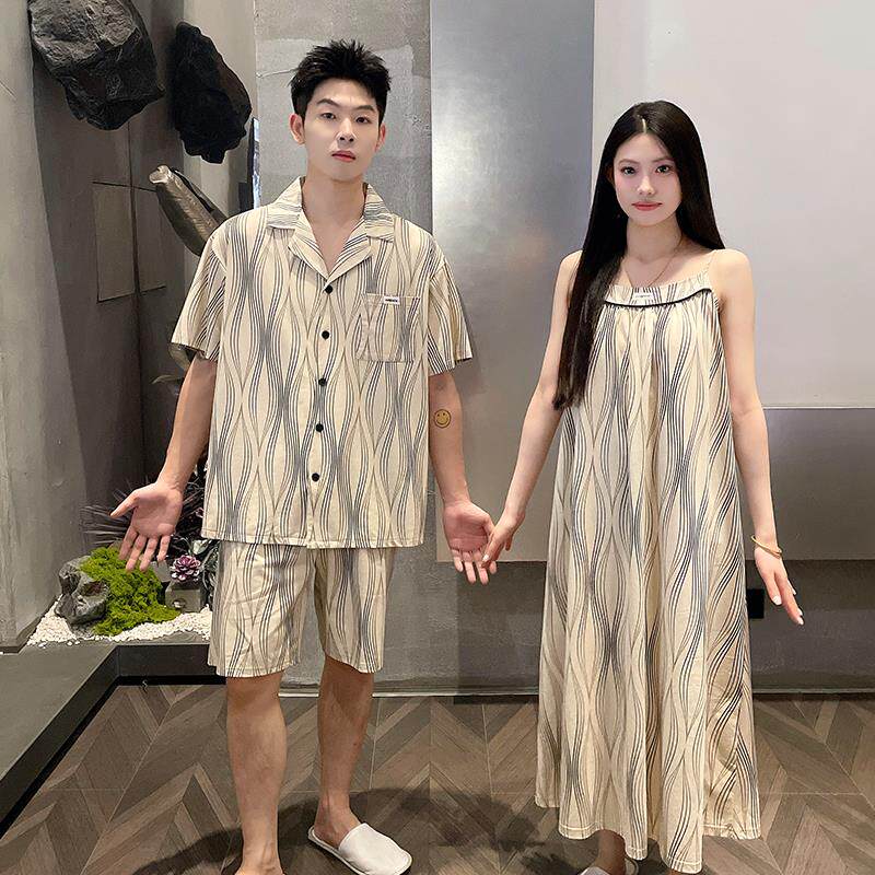 夏季高级感情侣睡衣莫代尔吊带睡裙女凉感薄款男士短袖家居服套装
