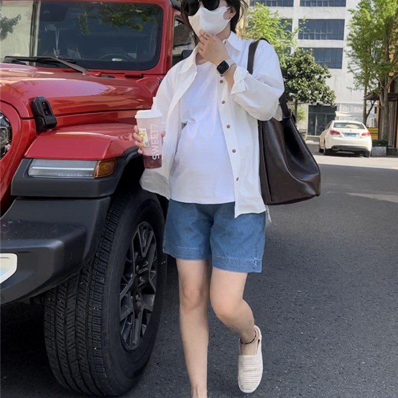 小个子孕妇裤子垂感天丝孕妇短裤夏季薄款外穿宽松托腹五分阔腿裤
