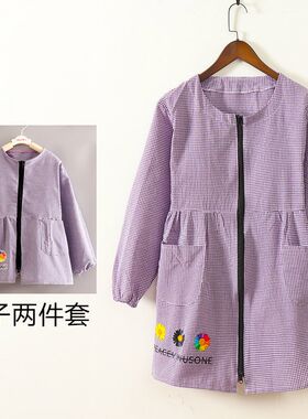 儿童3-8岁长袖可爱女宝宝棉布罩衣吃饭防污画画衣秋冬正穿围裙