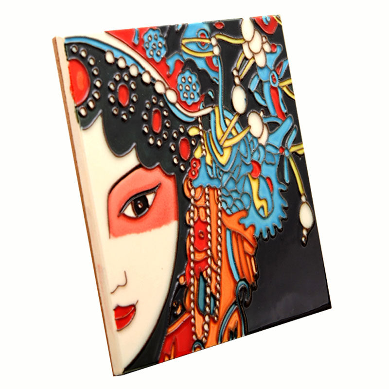 陶瓷手绘瓷板画京剧脸谱客厅玄关装饰画餐厅火锅店正方形无框挂画
