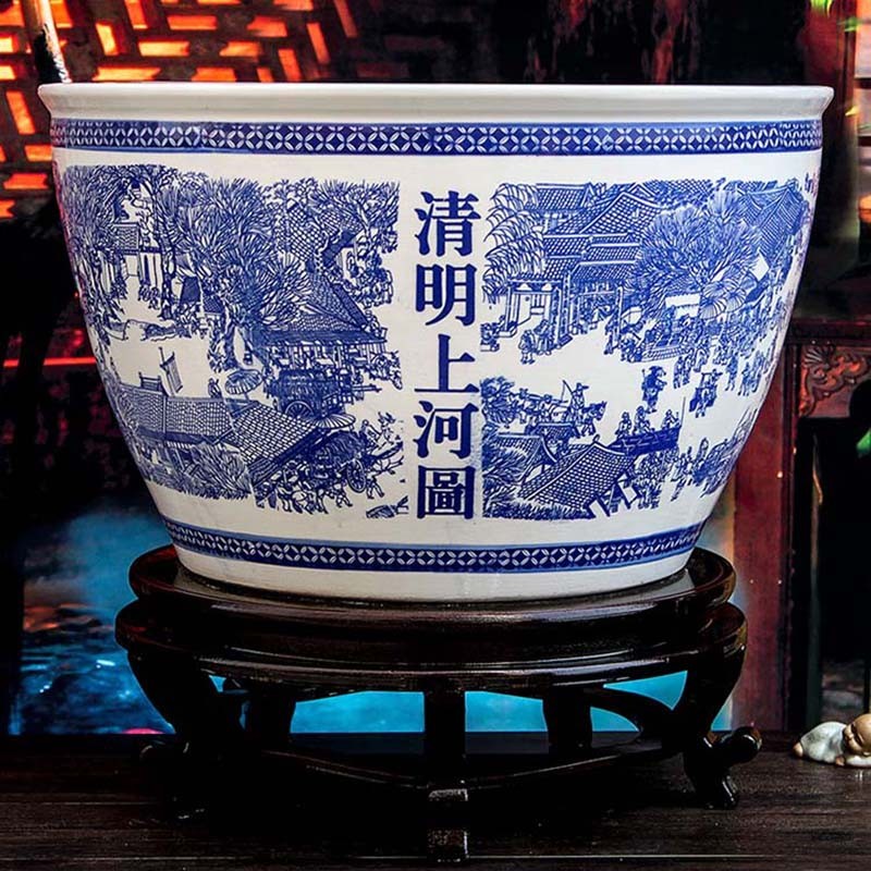 包邮青花瓷缸陶瓷鱼缸特大号水缸瓷缸陶瓷大荷花缸碗莲缸乌龟缸