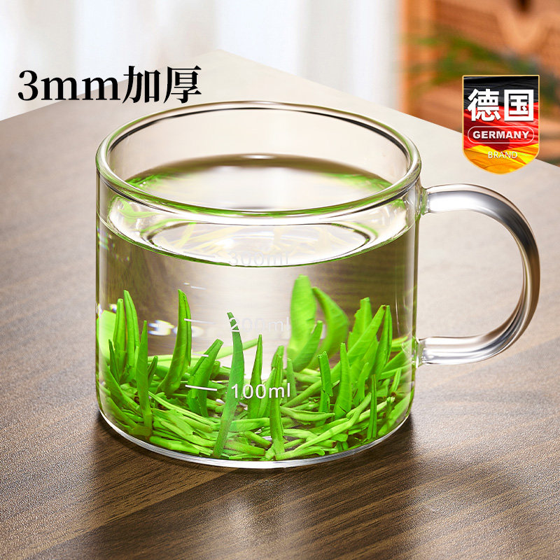 德国玻璃绿茶泡茶杯带把手耐高温图片