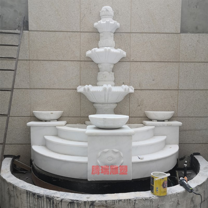 石雕景观墙壁盆摆件水幕狮子头流水池半圆盆景墙欧式庭院玄关喷泉