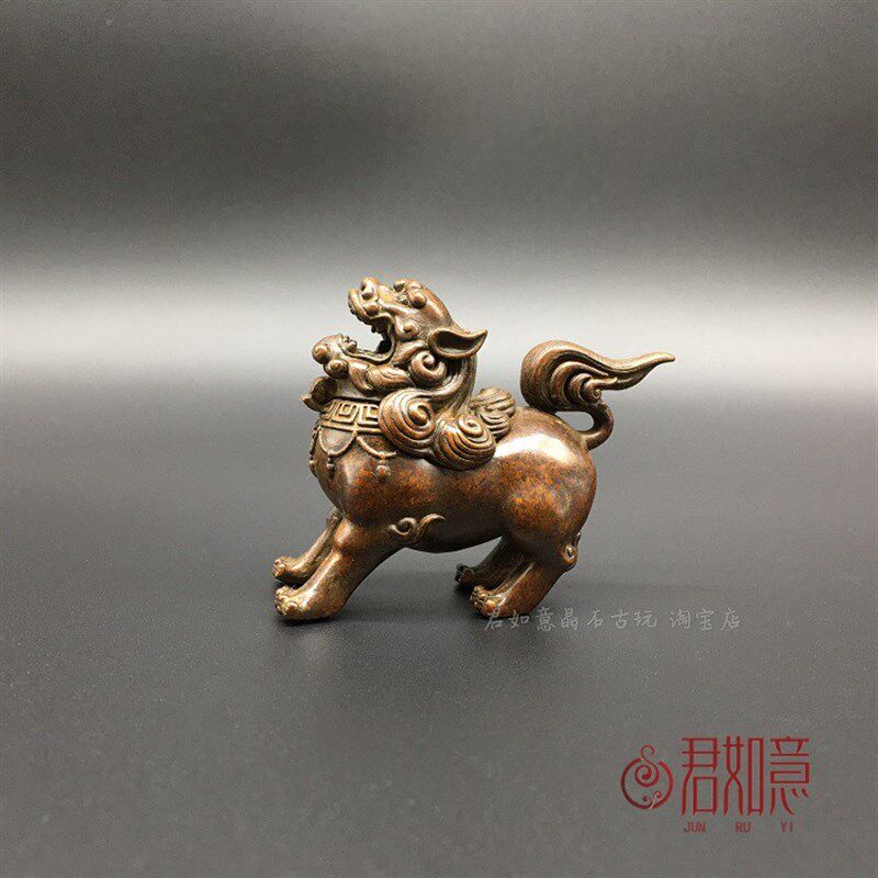 实心铜包浆迷你麒麟香炉摆件 麒麟铜塔香香薰炉小香炉铜器收藏