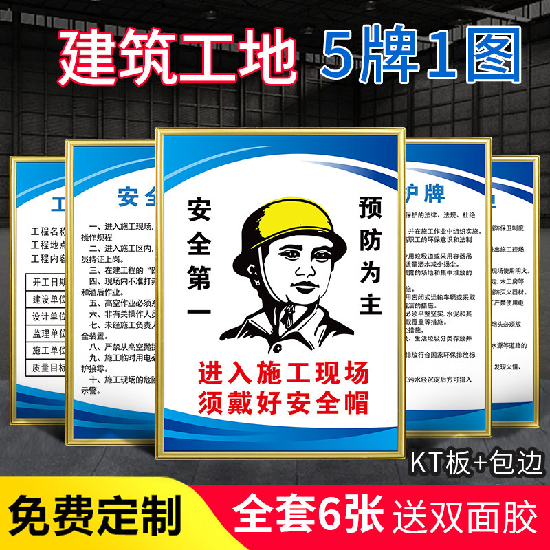 工地五牌一图施工现场安全标语牌建筑制度牌项目部八大员岗位职责