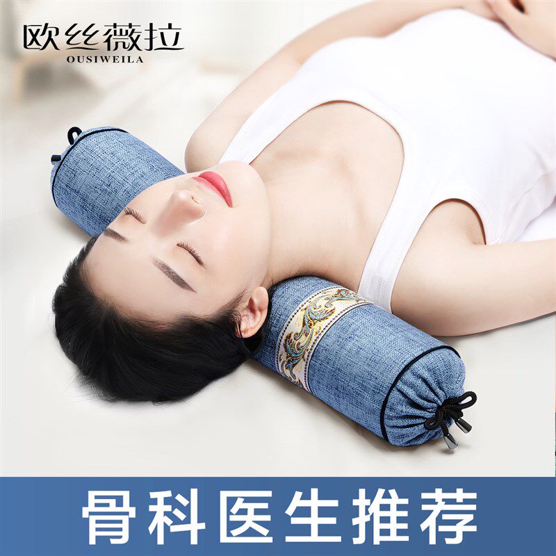 颈椎枕头专用荞麦皮圆柱护颈枕睡觉修复决明子加热硬糖果形助睡眠