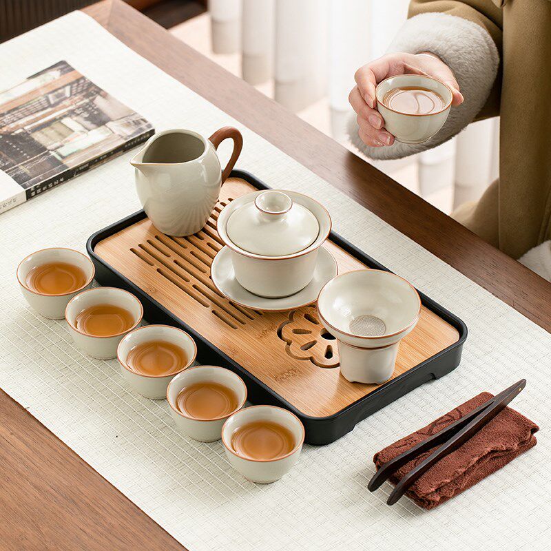 黄汝窑旅行茶具套装家用功夫户外便携式喝茶2024新款盖碗茶杯茶壶