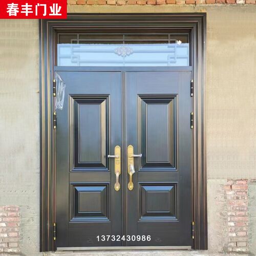 农村别墅大门双开门锌合金入户门对开仿铜烤漆堂屋防盗门子母大门