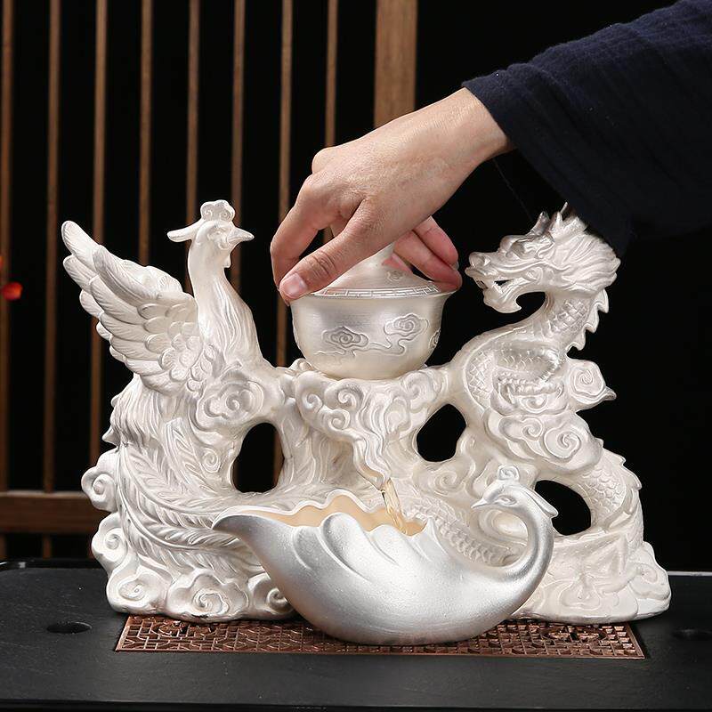 万鑫景德自动鎏银茶具套装礼盒装送礼高档纯银自动茶具泡茶器礼品
