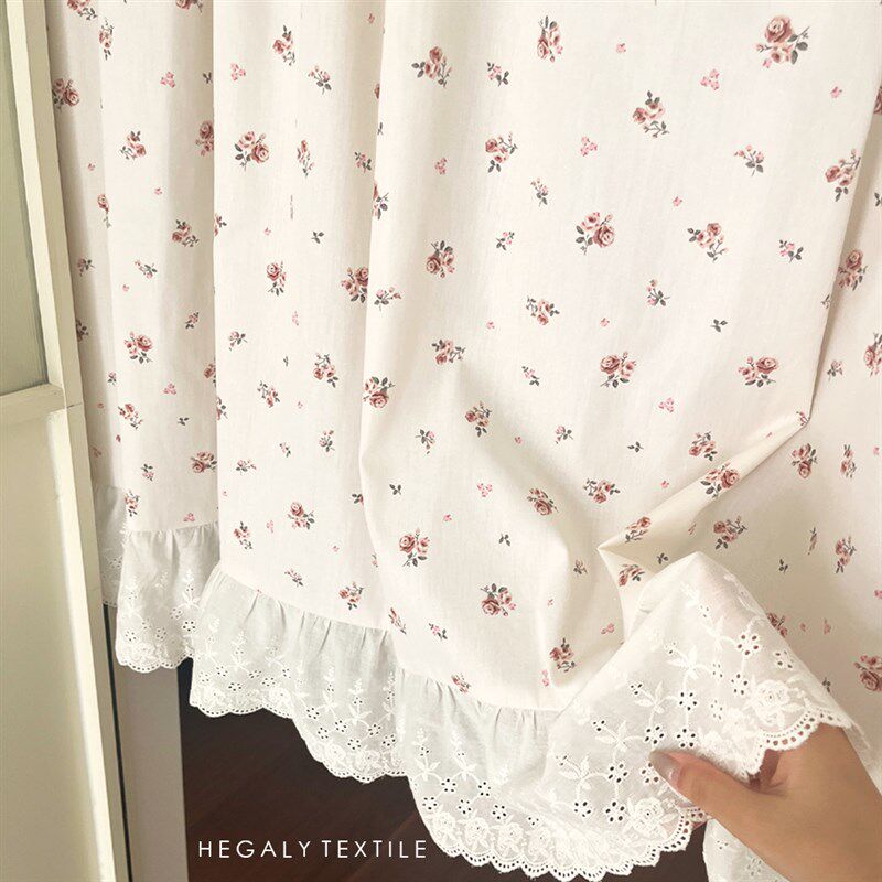 HEGALY 胭脂月季温柔复古法式半帘门帘棉布穿杆帘小窗帘装饰防尘