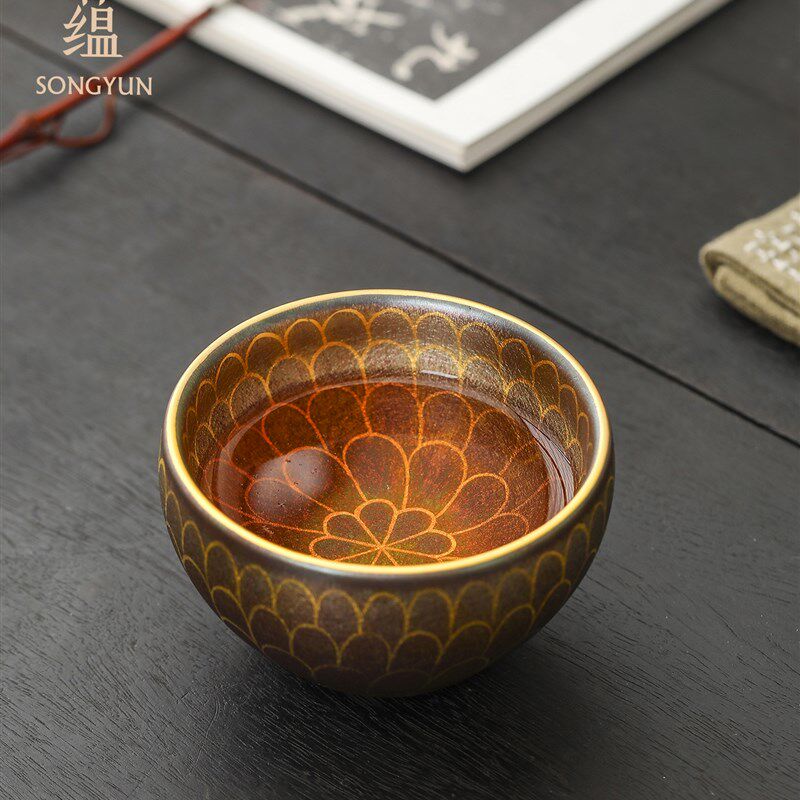 宋韵敦煌荷花鉴展茶杯家庭高端个人大师杯送给外国朋友特别礼物