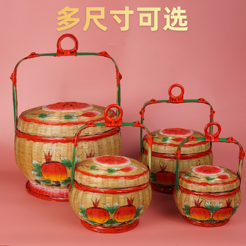 纯手工编织彩绘竹篮子潮汕传统喜庆婚嫁女方用品竹制花篮竹艺摆件