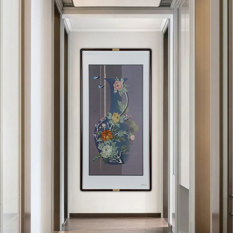 入户玄关装饰画玉雕新中式走廊过道尽头竖版挂画好寓意壁画简约