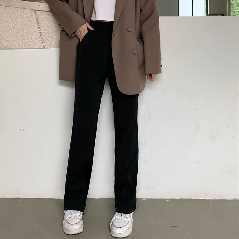 前开叉裤子女春季新款高腰阔腿垂感休闲显瘦小个子西装拖地直筒裤
